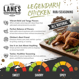Lane's Legendary Chicken Rub dry rub close-up highlights herbs and spices.