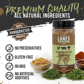 Lane's Legendary Chicken Rub on grilled wings for bold, balanced flavor.