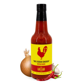Lane's One Legged Chicken Buffalo Sauce bottle, gluten-free and MSG-free.