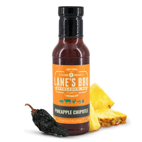 Lane's Pineapple Chipotle BBQ Sauce bottle showing tropical sweetness for grilling