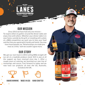 Lane's Pineapple Chipotle BBQ Sauce handcrafted in the USA on a kitchen counter