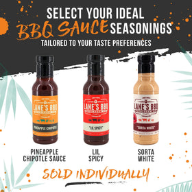 Lane's Pineapple Chipotle BBQ Sauce label emphasizing no MSG and no preservatives