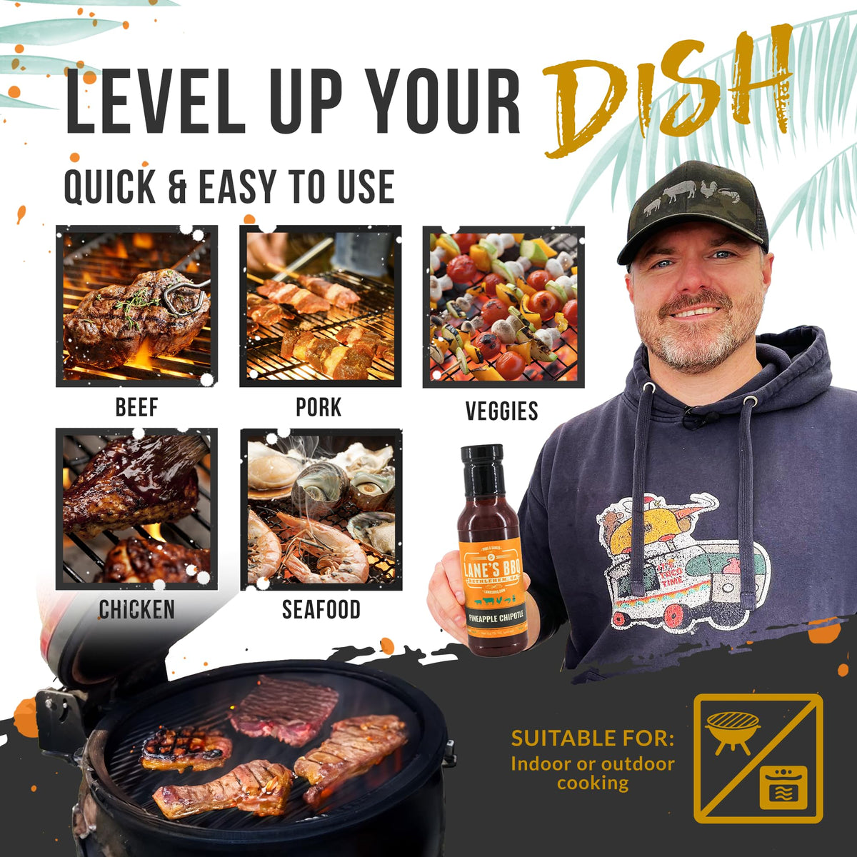 Lane's Pineapple Chipotle BBQ Sauce used for marinating meat for richer flavor