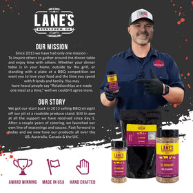 Lane's Q-Nami rub beside the grill for quick seasoning.