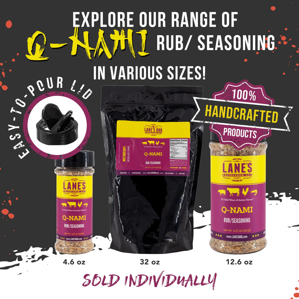 Lane's Q-Nami rub shaker lid makes daily seasoning effortless.