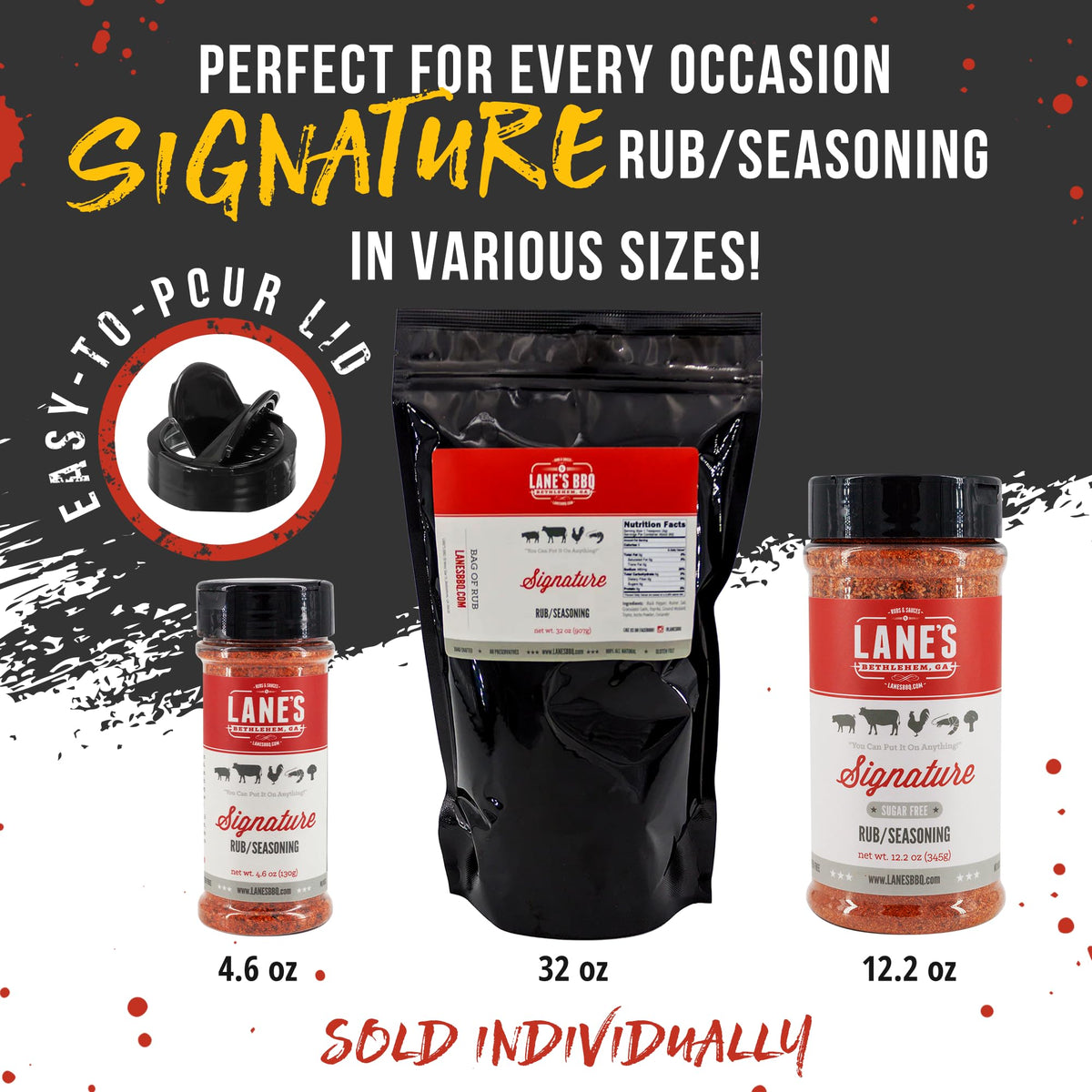 Lane's Signature BBQ Rub on beef steak showing even coating and flavor boost
