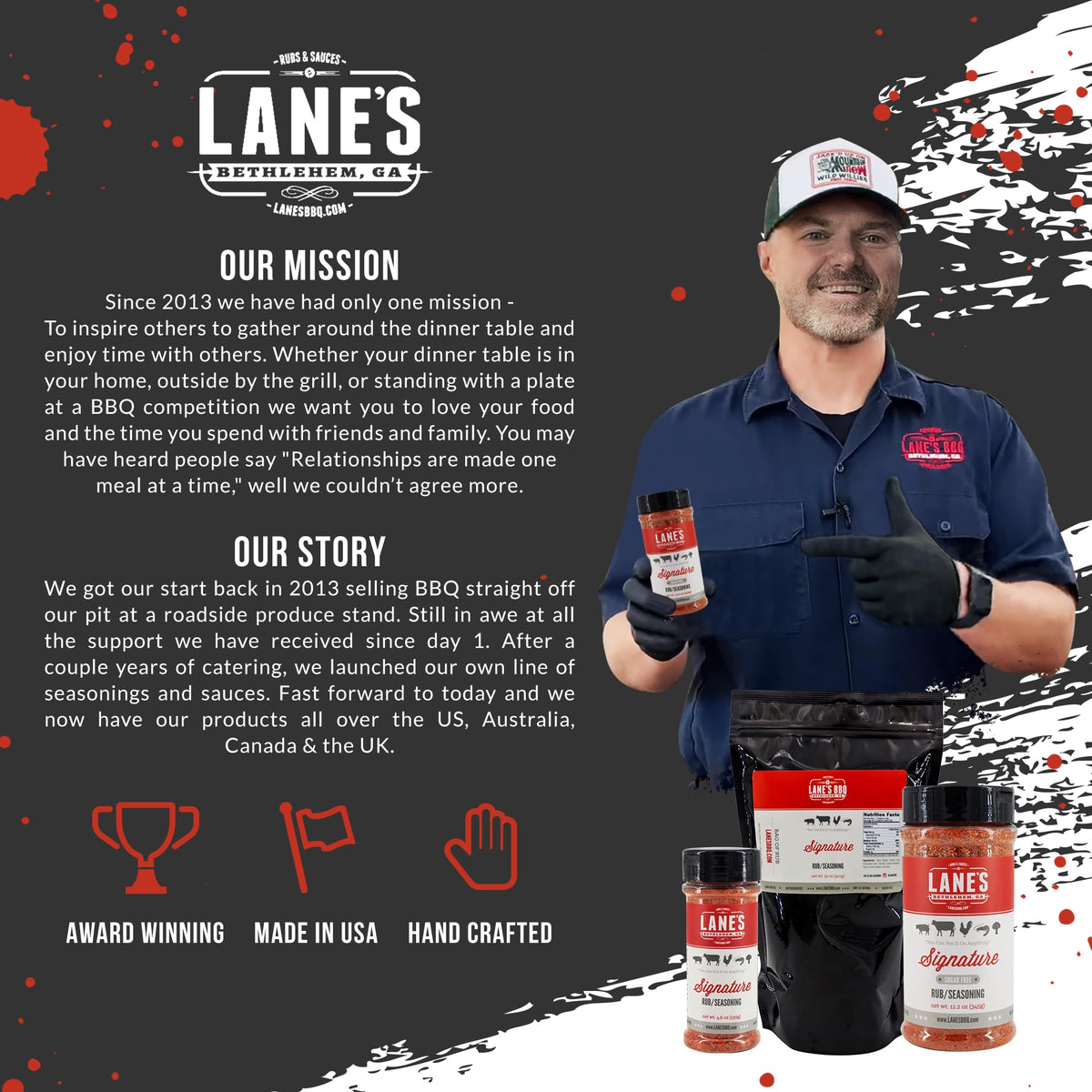 Lane's all-natural BBQ rub seasoning jar ready for family dinner prep
