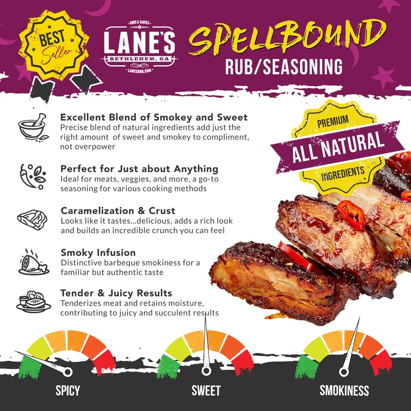Lane's Spellbound pork rub jar closeup, all-natural ingredients for healthier seasoning