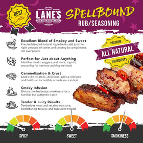 Lane's Spellbound pork rub jar closeup, all-natural ingredients for healthier seasoning
