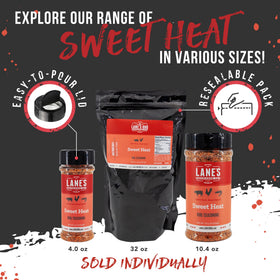Lane's Sweet Heat on ribs delivers a sweet-spicy crust for smoky meals.