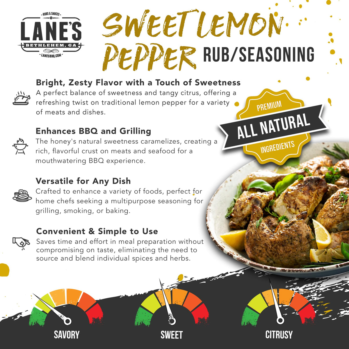 Lane's Sweet Lemon Pepper pour demonstrates easy, even seasoning for weeknight meals