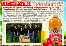 Langers Apple Juice closeup label, 100% juice from concentrate.