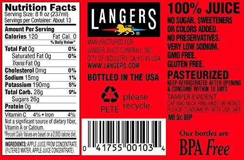 Langers Apple Juice glass serve, ideal for family hydration.