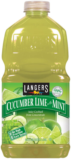 Langers cucumber lime with mint bottle front showing spa-like refreshment
