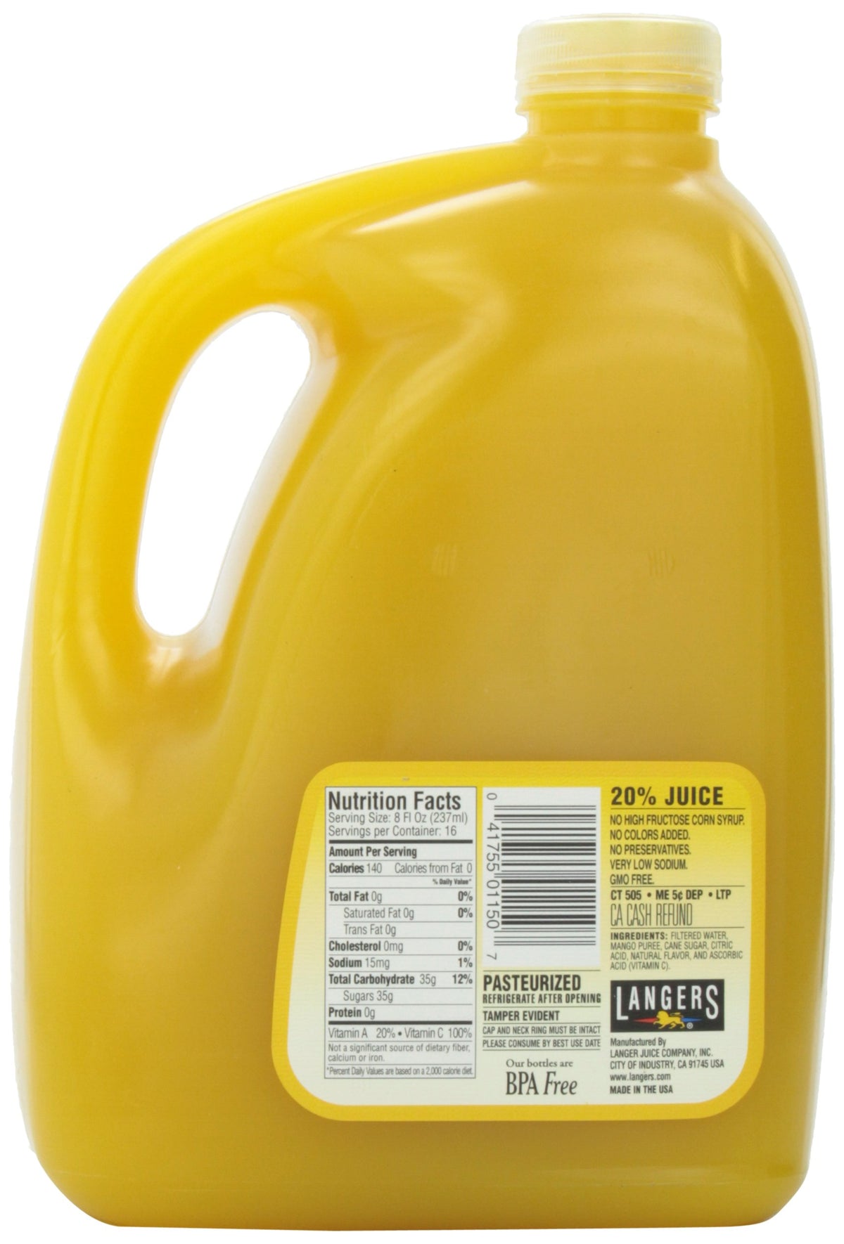 Langers Mango Nectar being poured into a glass for refreshing tropical drinks.