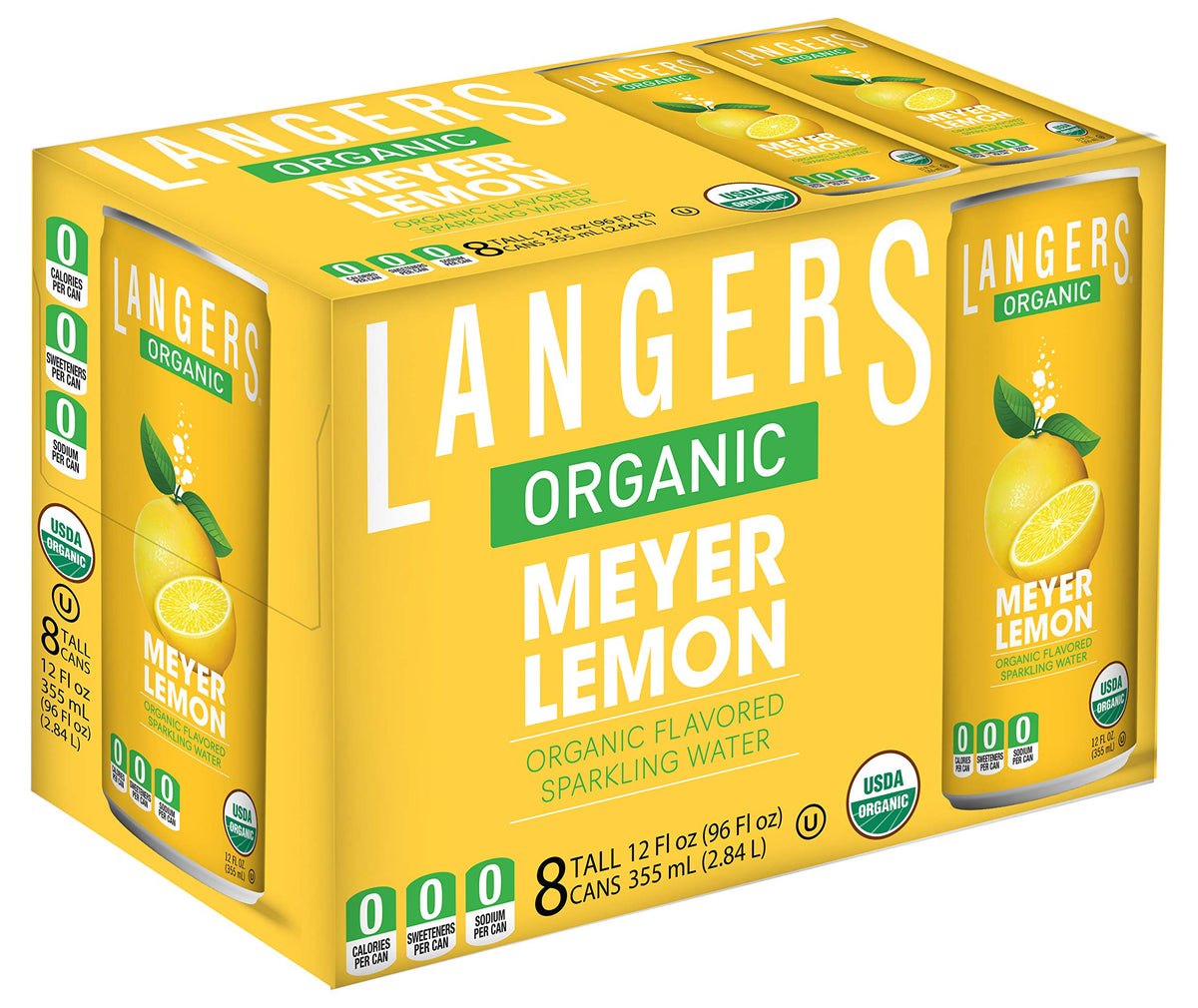Langers Meyer Lemon sparkling water bottle with crisp branding for refreshing hydration