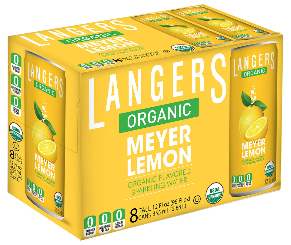 Langers Meyer Lemon sparkling water bottle with crisp branding for refreshing hydration