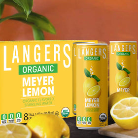 Pouring Langers sparkling water into a glass shows bright citrus aroma and fizz