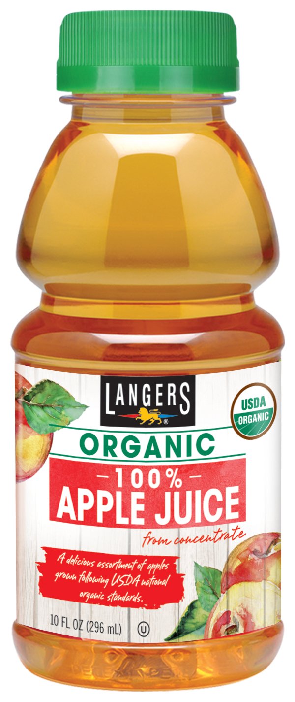Langers Organic Apple Juice bottle 10oz displaying pure juice for everyday hydration.