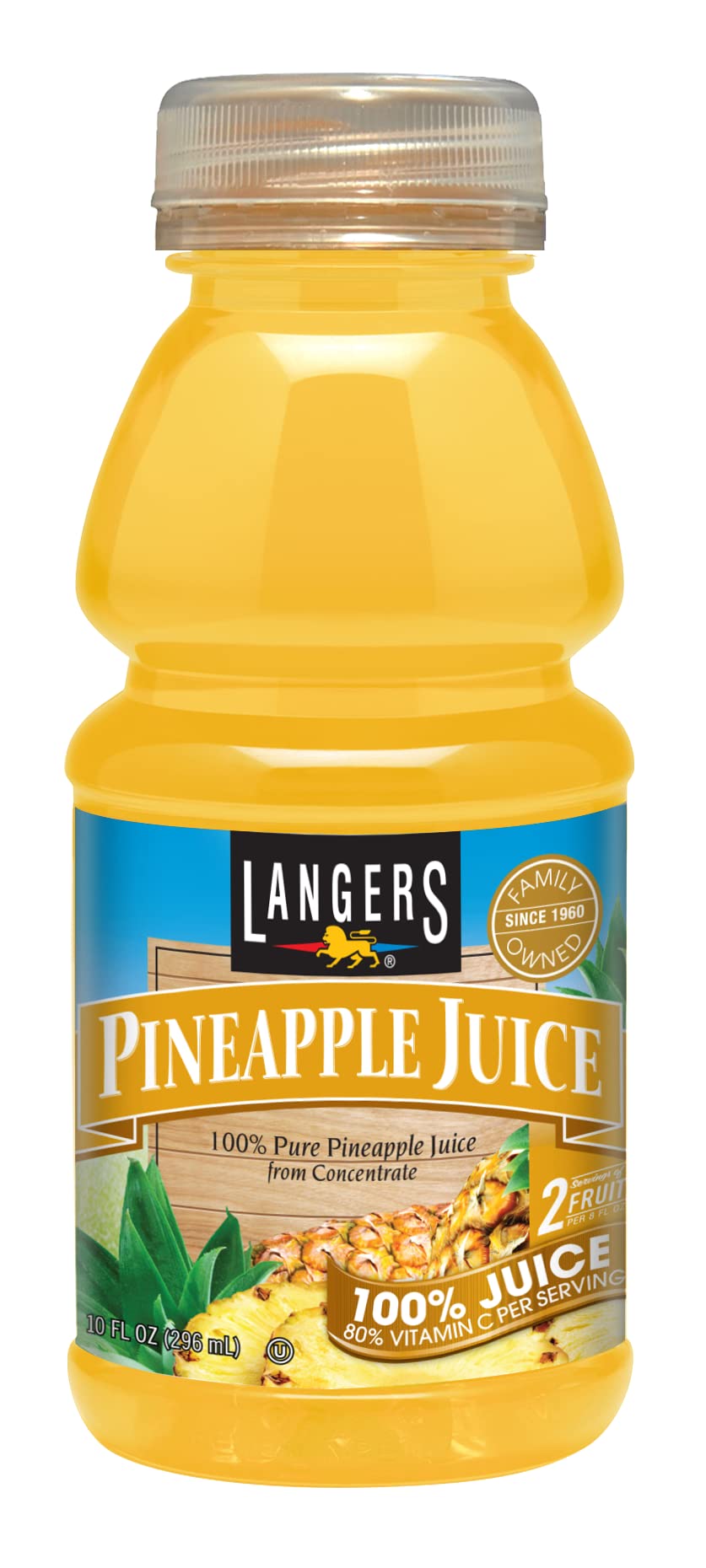 Langers pineapple juice bottle, ideal for refreshing breakfasts and tropical smoothies.