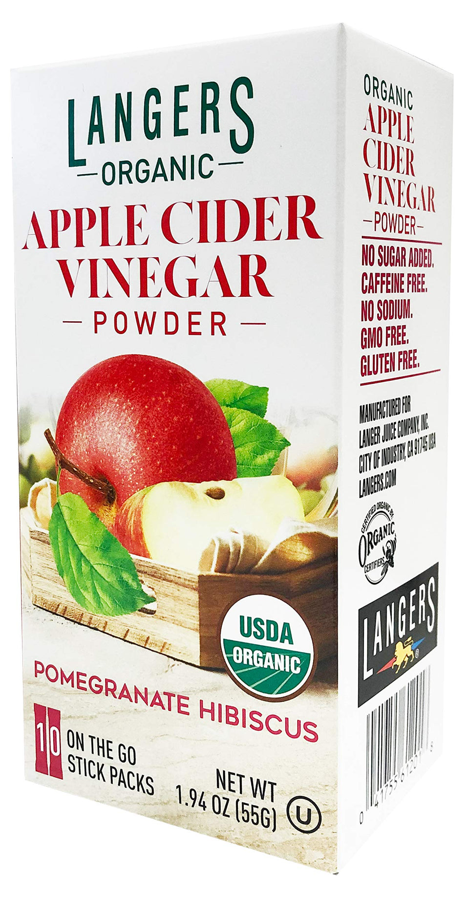 Langers pomegranate hibiscus apple cider vinegar powder stick for quick flavor boost in drinks