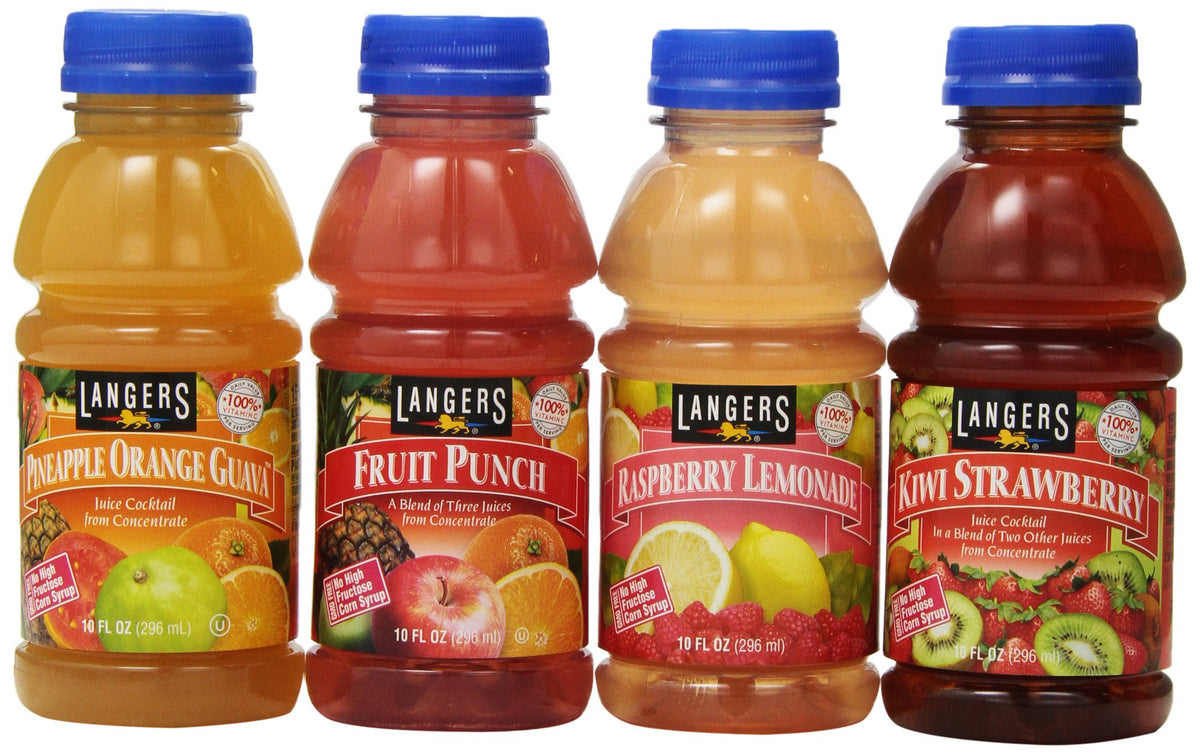 Langers Tropical Variety Pack pineapple orange guava bottle for a sunny day refreshment.