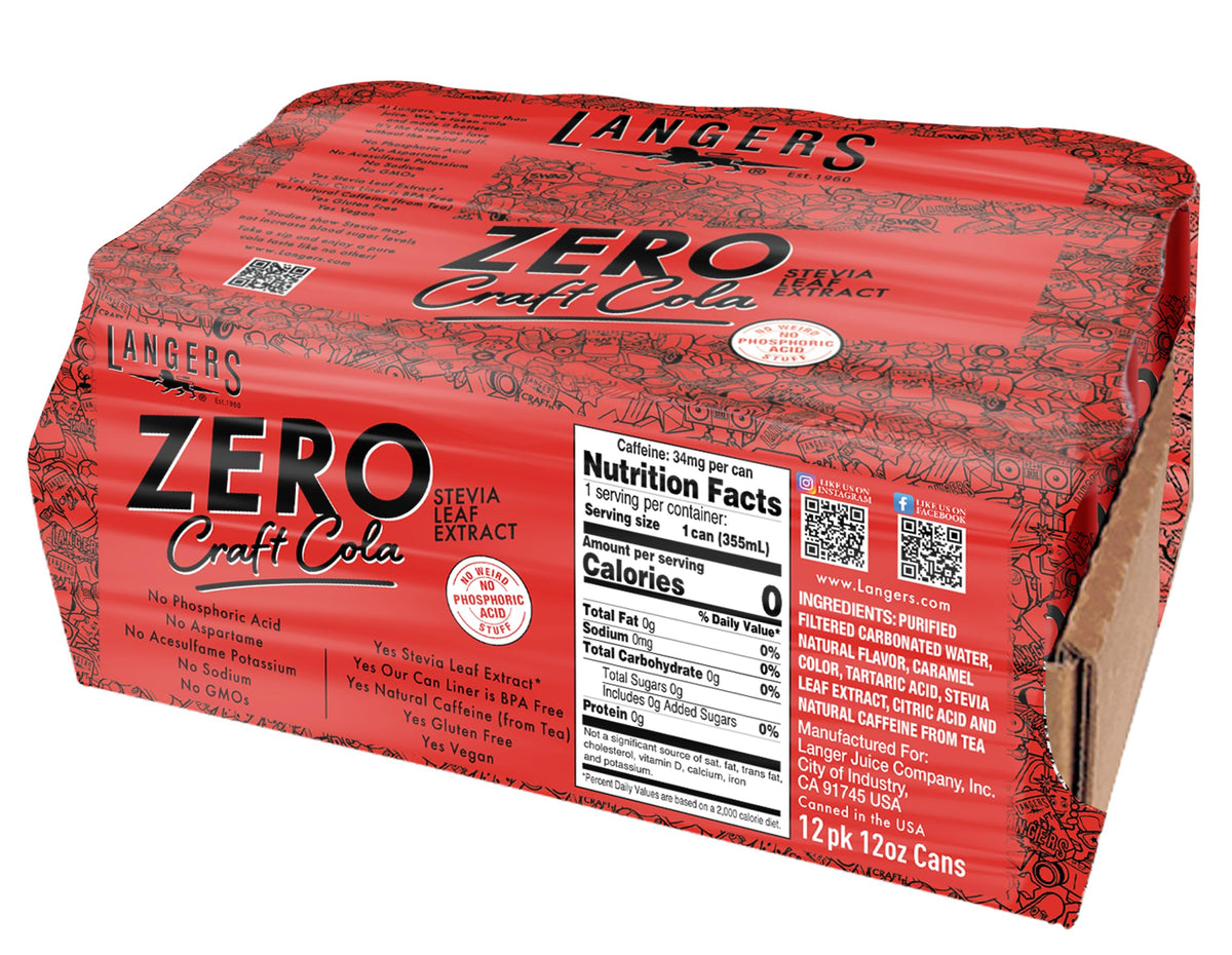 Langers Zero Craft Cola can with stevia delivers a clean, refreshing flavor for a sugar-conscious refresh