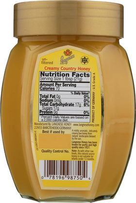 Langnese Creamy Country Honey label on jar highlighting brand and size