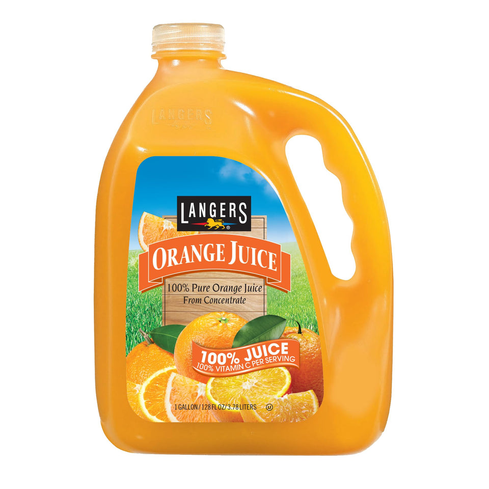 Langers 100% orange juice bottle, pure juice with no sugar added, ideal for breakfast
