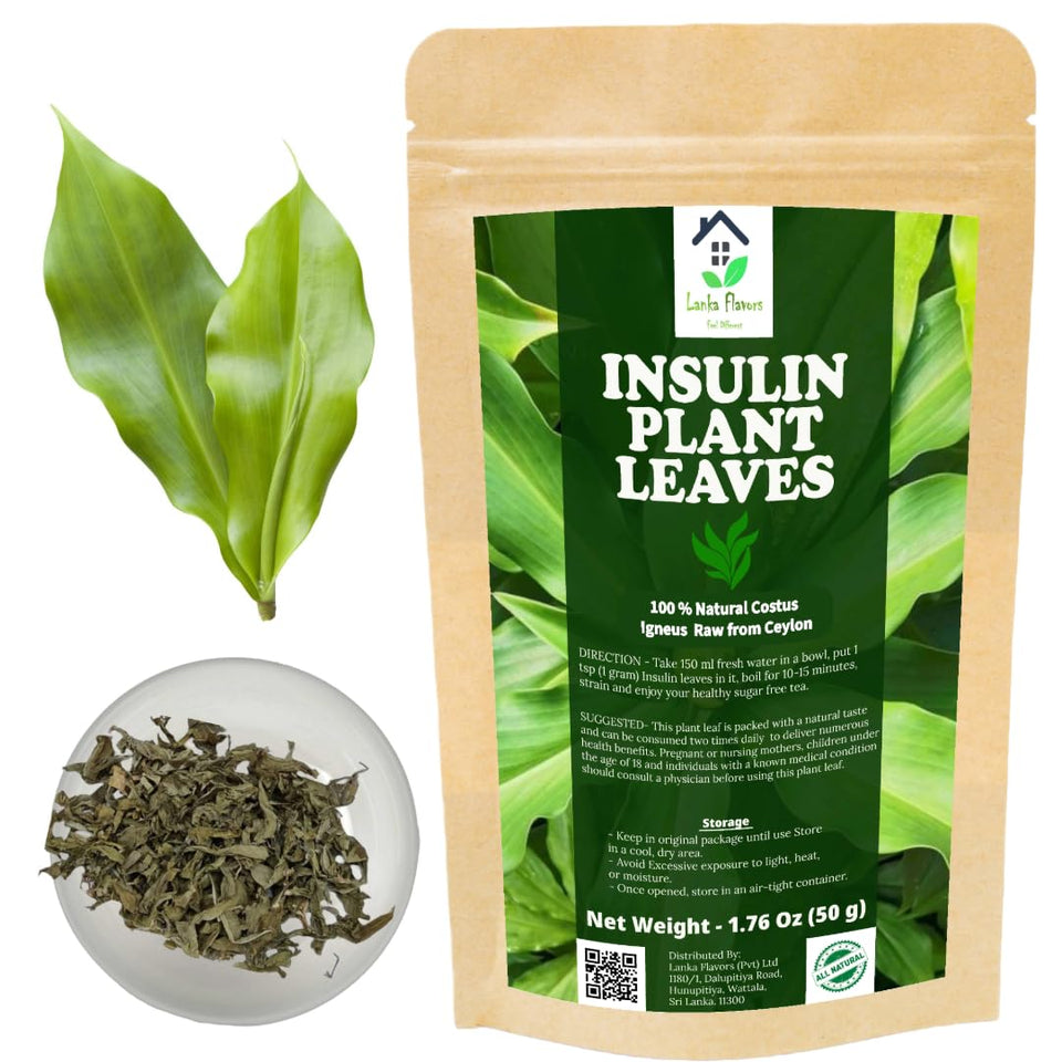 Lanka Flavors Insulin Plant Leaves in resealable pouch preserves freshness for daily tea
