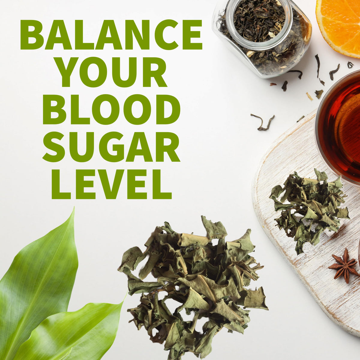 Lanka Flavors Insulin Plant Leaves in a cup showing natural, sugar-free tea option