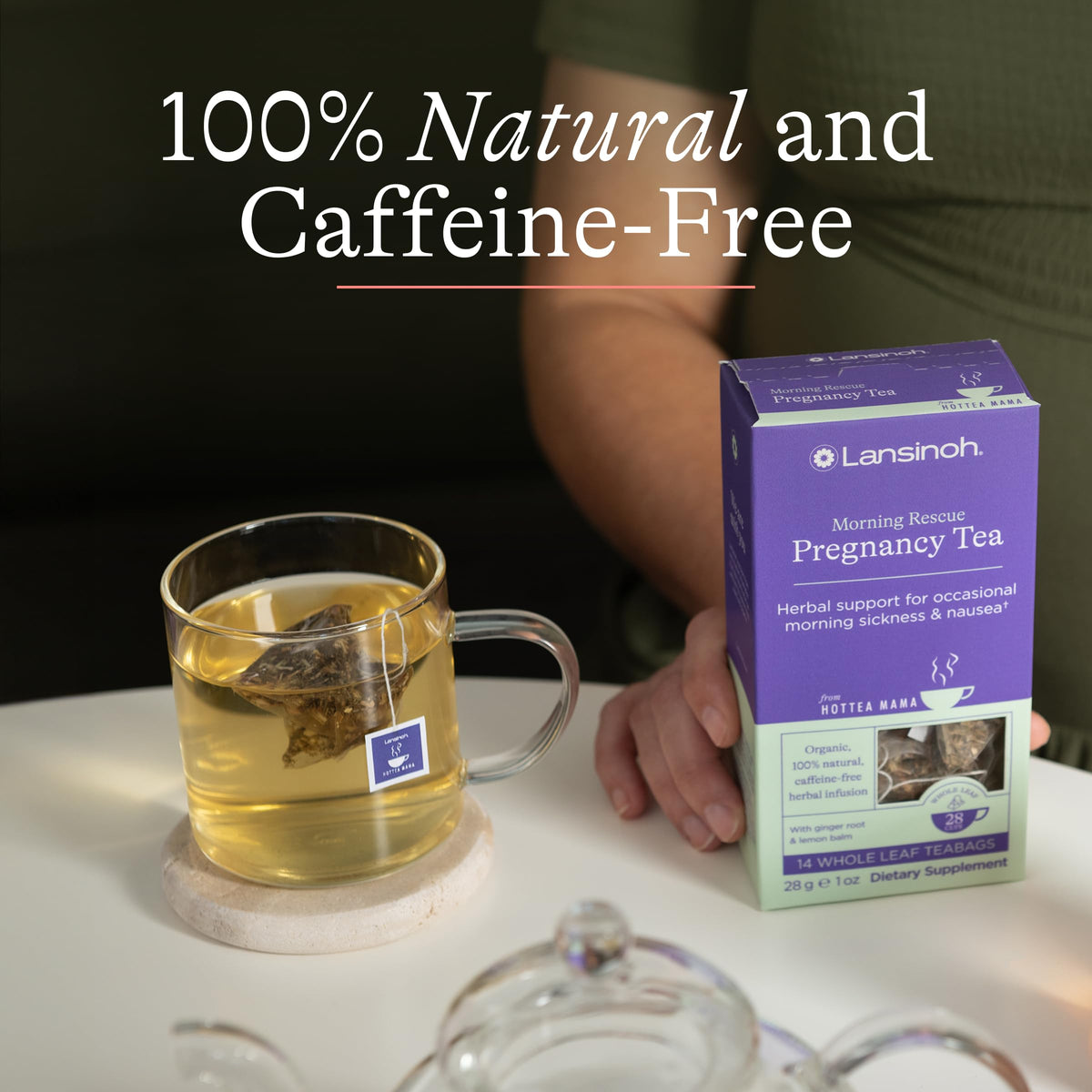 Cup of Lansinoh HotTea Mama Morning Rescue tea brewed hot for comforting relief.