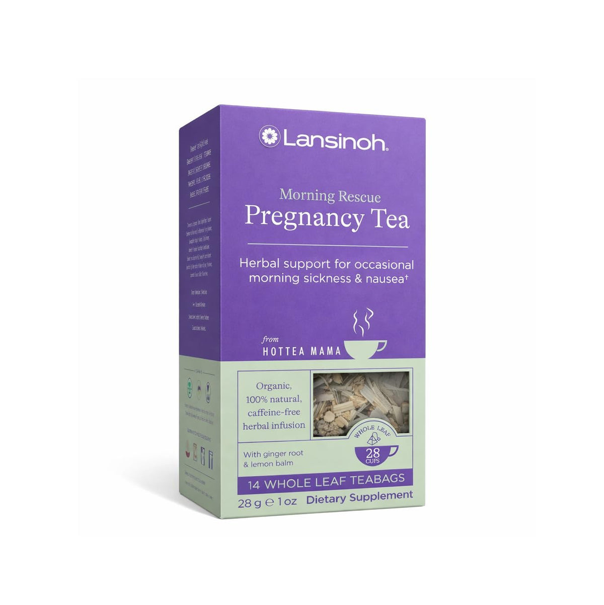 Lansinoh HotTea Mama Morning Rescue tea sachets for nausea relief during pregnancy.