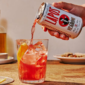 Lapo's 4-pack Negroni cans offer convenient alcohol-free entertaining.