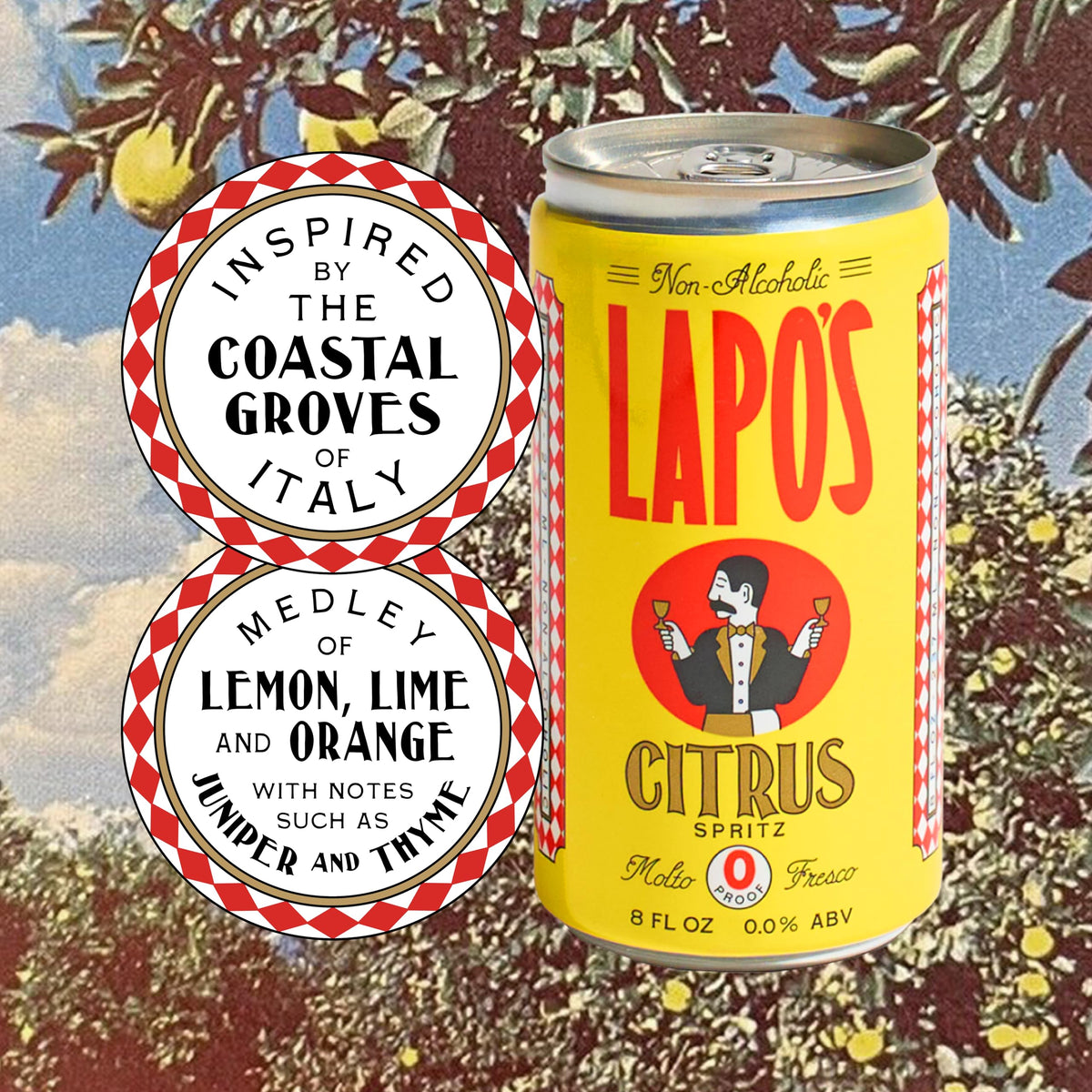 Lapo's Citrus Spritz at a backyard party setting as a non-alcoholic choice.
