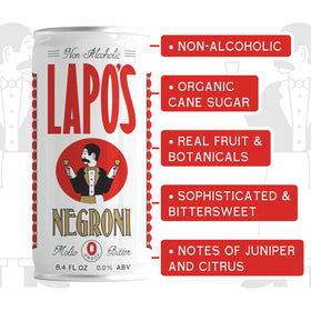 Lapo's Negroni served over ice with orange garnish offers refreshing zero-proof enjoyment.