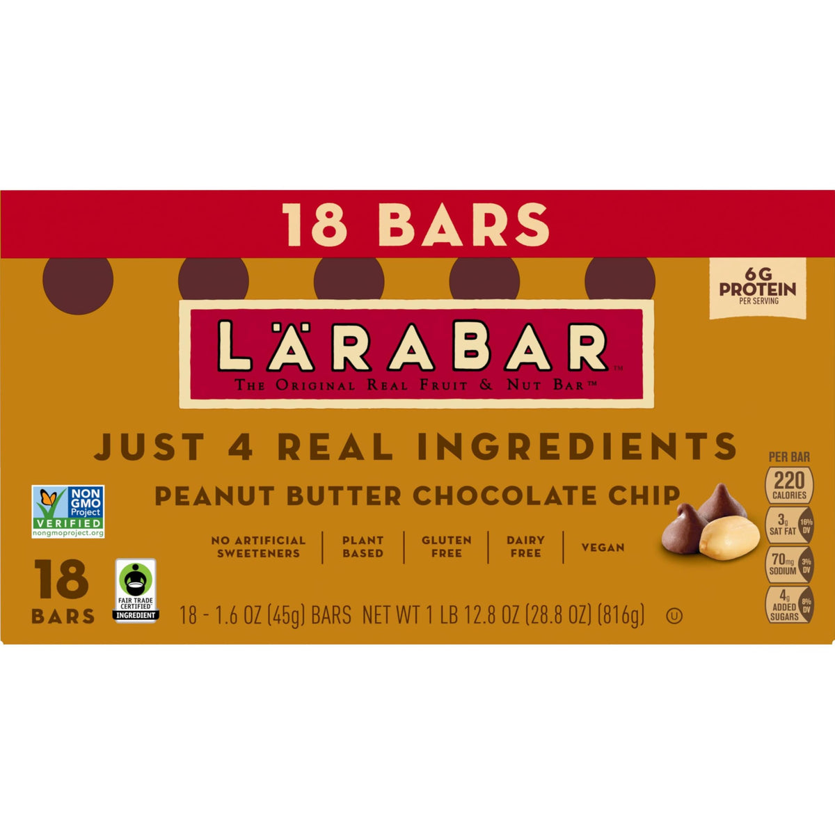 LÄRABAR 18-bar box packaging, convenient pantry snack for the family.