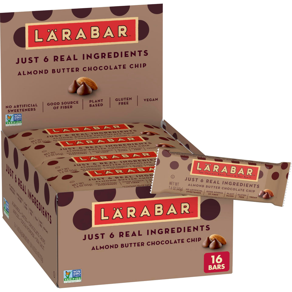 Larabar almond butter chocolate chip bar close-up for on-the-go energy
