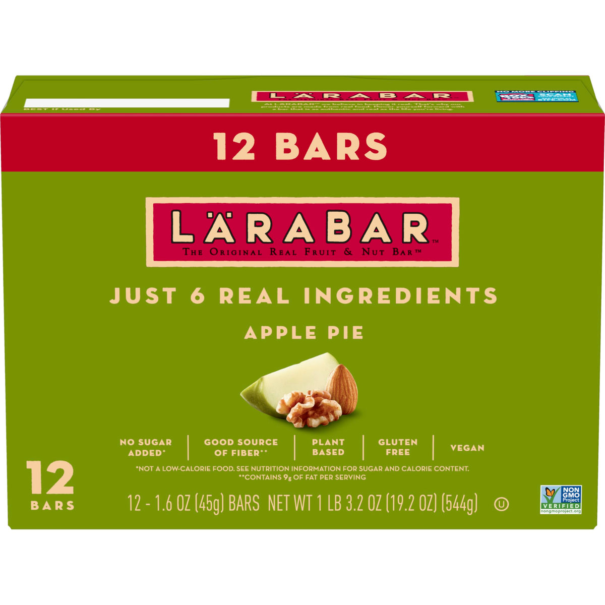 Close-up of the LÄRABAR Apple Pie packaging communicates grab-and-go convenience