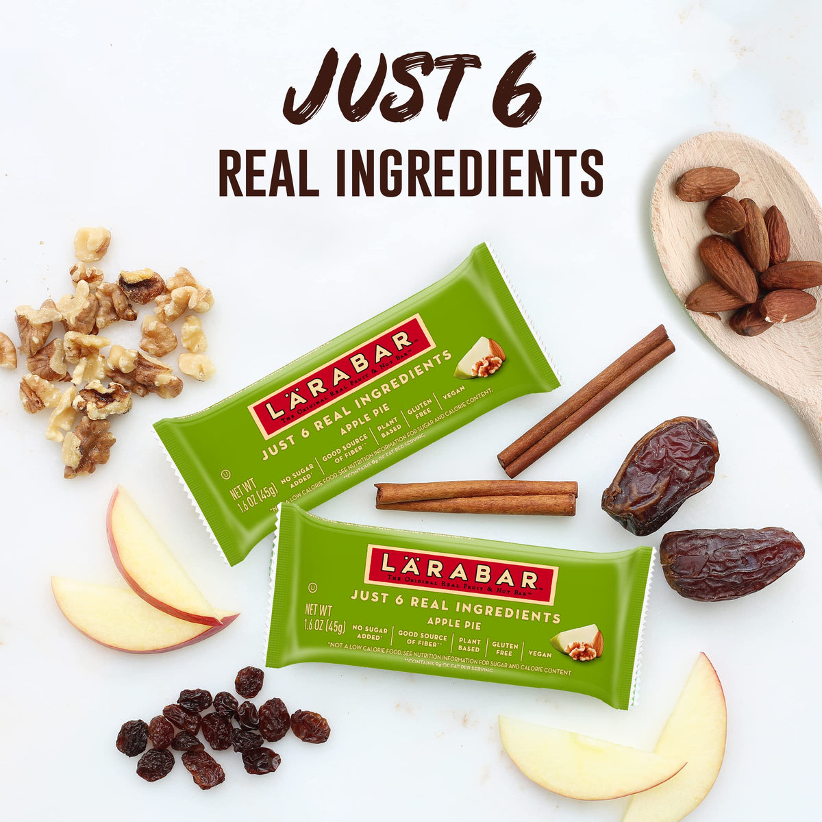 LÄRABAR Apple Pie bar closeup reveals chewy texture and real ingredients.