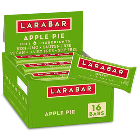 LÄRABAR Apple Pie packaging highlights a gluten-free, vegan snack option.