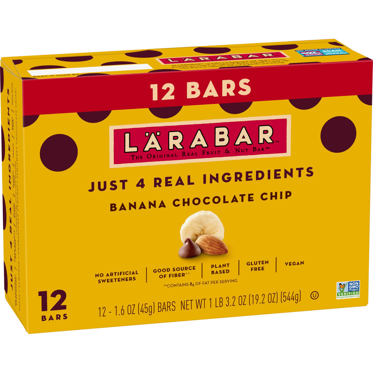 LÄRABAR Banana Chocolate Chip bar pack, gluten-free vegan snack for on-the-go.