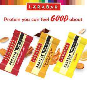 LÄRABAR bar cross-section reveals creamy nut butter with peanuts.