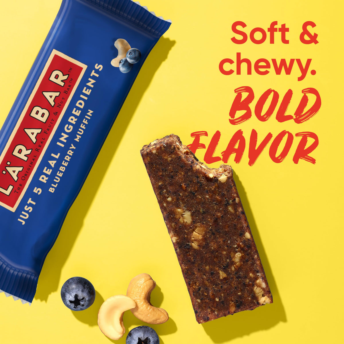 LÄRABAR Blueberry Muffin bar in pocket-ready packaging for grab-and-go.