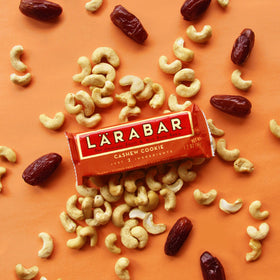 Close-up of LÄRABAR Cashew Cookie bar with dates and cashews.