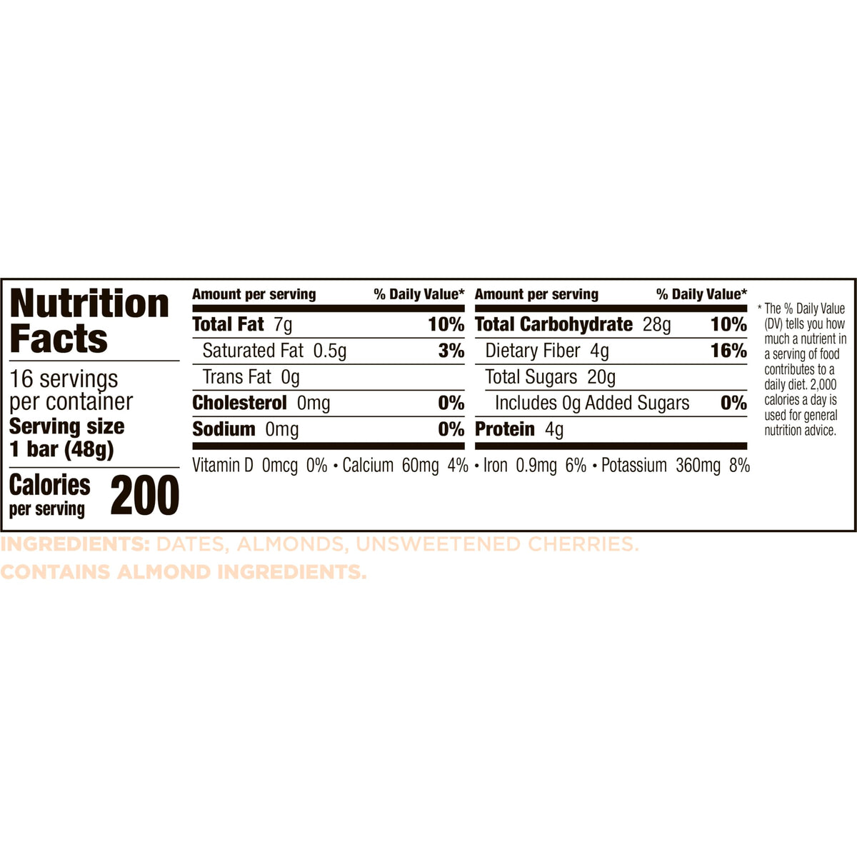 LÄRABAR Cherry Pie bar box front emphasizes gluten-free and vegan claims.