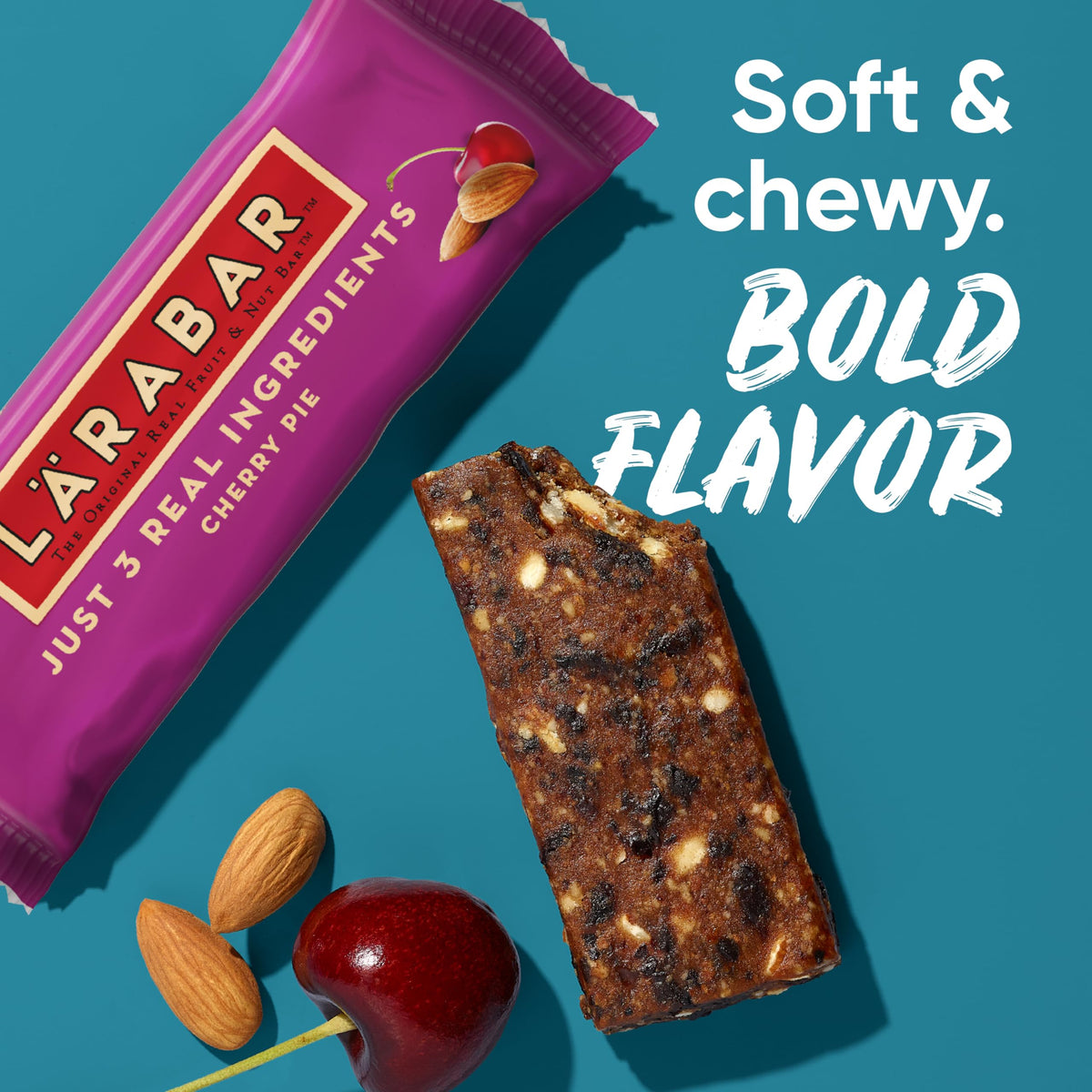 LÄRABAR Cherry Pie bar on-the-go image demonstrates grab-and-go convenience.