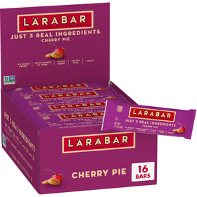 LÄRABAR Cherry Pie bar package highlights simple ingredients for on-the-go snacking.