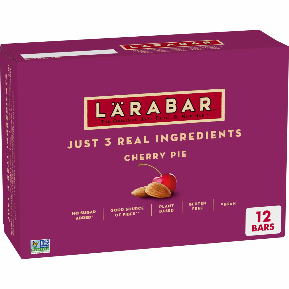 LÄRABAR Cherry Pie packaging showing a 12-bar box for on-the-go snacking