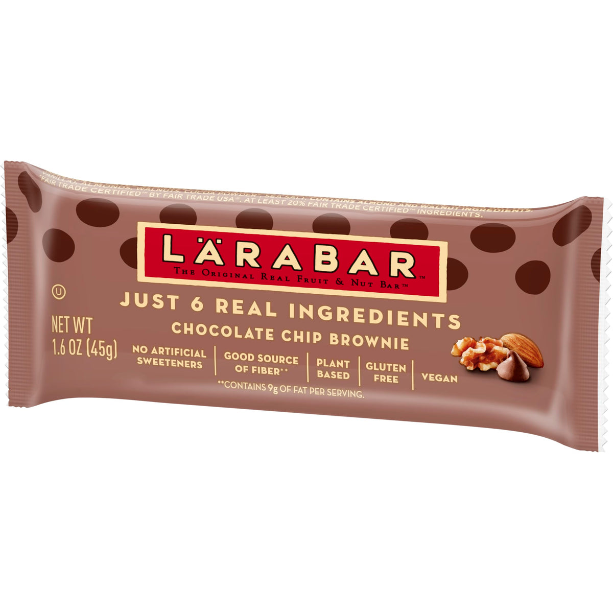 LÄRABAR Chocolate Chip Brownie bar closeup reveals chewy texture